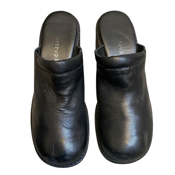 Mules Women 7.5 EU 38 Black Leather Platform Clogs Retro 70s Hippie Grunge - Picture 2 of 7